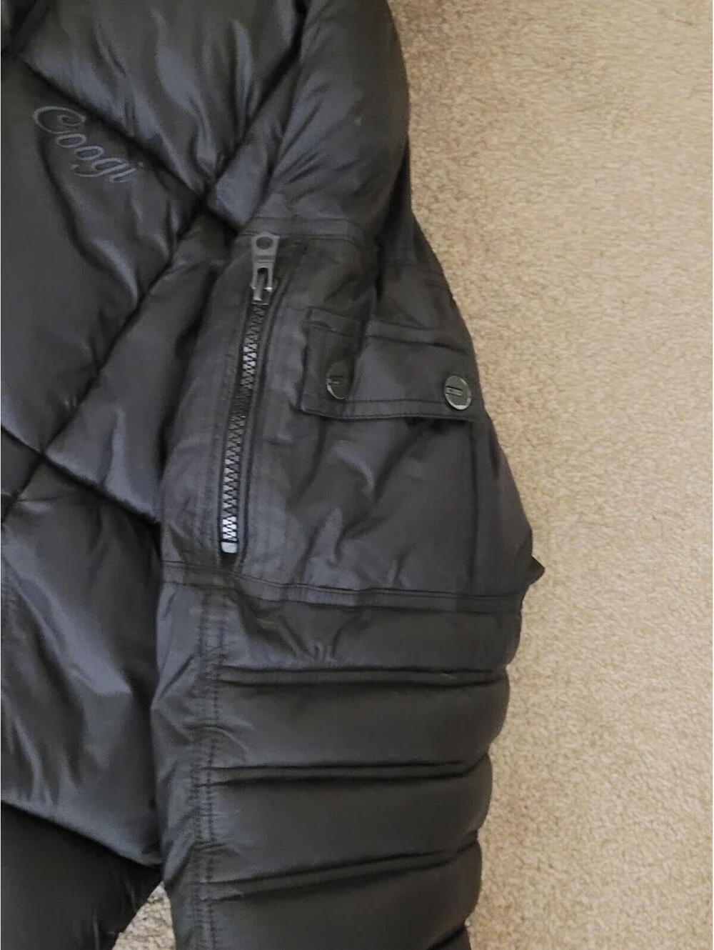 Coogi Kids Black Puffer Bomber Jacket 18/20 XL Faux Fur Hood Winter Coat Unisex